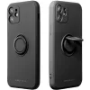 Apple iPhone 16 Plus, Szilikon tok, stand, telefontartó gyűrű, Roar Amber, fekete