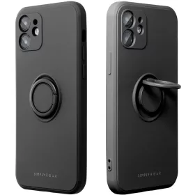   Apple iPhone 16 Plus, Szilikon tok, stand, telefontartó gyűrű, Roar Amber, fekete
