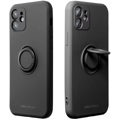 Apple iPhone 16 Plus, Szilikon tok, stand, telefontartó gyűrű, Roar Amber, fekete