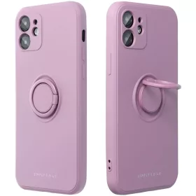   Samsung Galaxy S25 SM-S931, Szilikon tok, stand, telefontartó gyűrű, Roar Amber, lila