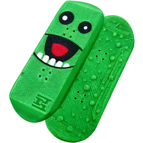 Mágneses csúszka, stresszoldó, ügyességi játék, szörny minta, Magnetic KickFlip SkateBoard Fidget, mintás/zöld