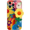 Apple iPhone 15, Szilikon tok, kézpánttal, virág minta, Flower Case, mintás