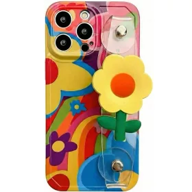   Apple iPhone 15, Szilikon tok, kézpánttal, virág minta, Flower Case, mintás