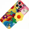 Apple iPhone 15, Szilikon tok, kézpánttal, virág minta, Flower Case, mintás