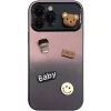 Apple iPhone 11, Szilikon tok, színátmenetes, 3D maci, kávé, smile minta, Teddy Bear Coffee Case, rózsaszín/fekete