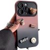 Apple iPhone 12, Szilikon tok, színátmenetes, 3D maci, kávé, smile minta, Teddy Bear Coffee Case, rózsaszín/fekete