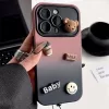 Apple iPhone 14, Szilikon tok, színátmenetes, 3D maci, kávé, smile minta, Teddy Bear Coffee Case, rózsaszín/fekete
