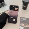 Apple iPhone 14, Szilikon tok, színátmenetes, 3D maci, kávé, smile minta, Teddy Bear Coffee Case, rózsaszín/fekete