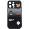 Apple iPhone 15, Szilikon tok, színátmenetes, 3D maci, kávé, smile minta, Teddy Bear Coffee Case, szürke/fekete