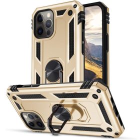   Samsung Galaxy A05 SM-A055F, Műanyag hátlap védőtok, közepesen ütésálló, szilikon belső, telefontartó gyűrű, Defender, arany