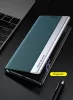 Samsung Galaxy S23 FE SM-S711, Oldalra nyíló tok, stand, Wooze Silver Line, sötétkék