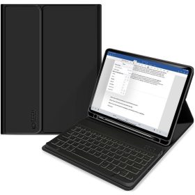   Apple iPad 10.9 (2022) / iPad 11 (2025), Bluetooth billentyűzetes mappa tok, érintőceruza tartó, érintőceruza nélkül, TP SC Pen Holder + Keyboard, fekete