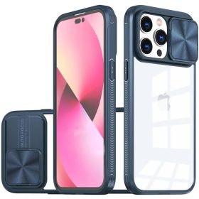   Apple iPhone 16 Plus, Műanyag hátlap + szilikon keret, átlátszó akril hátlap, kamera védelem, Wooze Trendy, sötétkék