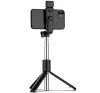 Prémium selfie bot, 19 - 70 cm, forgatható, exponáló gombbal, bluetooth-os, v4.0, tripod, világítással, R1S, fekete