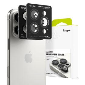   Apple iPhone 16 Pro / 16 Pro Max, Kamera lencsevédő fólia, ütésálló fólia, Tempered Glass (edzett üveg), alumínium keret, Ringke Camera Frame Protector, fekete