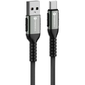   USB töltő- és adatkábel, USB Type-C, 120 cm, 3000 mA, 66W, törésgátlóval, gyorstöltés, QC 3.0, cipőfűző minta, Forcell F-Energy C256, fekete