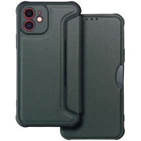   Samsung Galaxy S24 FE SM-S721, Oldalra nyíló tok, légpárnás sarok, bőrhatású, karbon minta, Razor Book, zöld