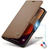 Apple iPhone 15, Oldalra nyíló tok, stand, kártyatartóval, RFID technológiával, Wooze CaseME, barna