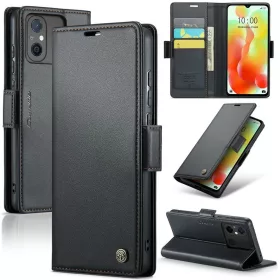   Samsung Galaxy S23 FE SM-S711, Oldalra nyíló tok, stand, kártyatartóval, RFID technológiával, Wooze CaseME, fekete