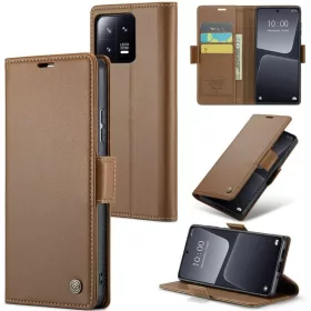   Samsung Galaxy S23 FE SM-S711, Oldalra nyíló tok, stand, kártyatartóval, RFID technológiával, Wooze CaseME, barna