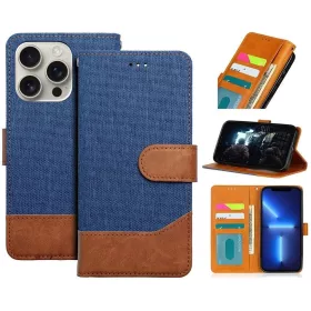  Samsung Galaxy A35 5G SM-A356B, Oldalra nyíló tok, stand, kártyatartóval, farmer minta, Jeans Book, kék