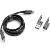 USB Type-C / USB töltő- és adatkábel 4in1, USB Type-C / Lightning, 100 cm, 3000 mA, 60W, változtatható töltőfej, törésgátló, lapos, gyorstöltés, cipőfűző minta, Forcell F-Energy C241, szürke