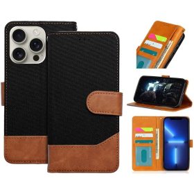   Xiaomi Redmi Note 14 5G (Global), Oldalra nyíló tok, stand, kártyatartóval, farmer minta, Jeans Book, fekete