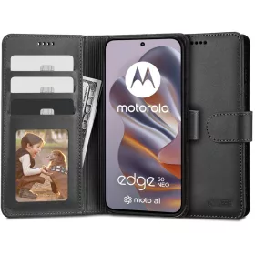   Motorola Edge 50 Neo, Oldalra nyíló tok, stand, mágnes csattal, TP Wallett, fekete