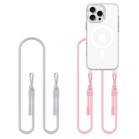   Apple iPhone 16 Pro Max, Szilikon védőkeret + műanyag hátlap, nyakbaakasztó, Magsafe töltővel kompatibilis, FlexAir Chain Magsafe, átlátszó (szürke, rózsaszín)