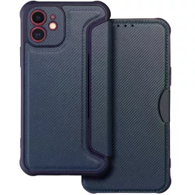  Samsung Galaxy S25 Plus SM-S936, Oldalra nyíló tok, légpárnás sarok, bőrhatású, karbon minta, Razor Book, kék
