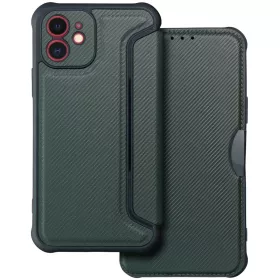   Samsung Galaxy S25 Ultra SM-S938, Oldalra nyíló tok, légpárnás sarok, bőrhatású, karbon minta, Razor Book, zöld