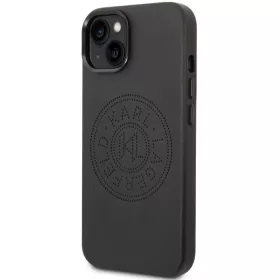   Apple iPhone 14 Plus, Műanyag hátlap védőtok + szilikon keret, bőrhatású hátlap, Karl Lagerfeld logo minta, Karl Lagerfeld Leather Perforated Logo, fekete
