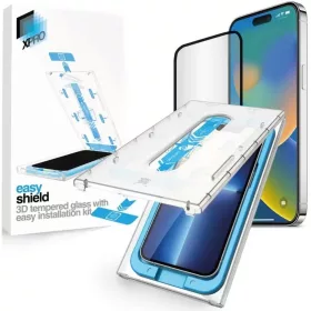   Apple iPhone 14 Pro Max, Kijelzővédő fólia, ütésálló fólia (az íves részre is!), Tempered Glass (edzett üveg), felhelyező készlettel, Xprotector Eady Shield 3D, fekete
